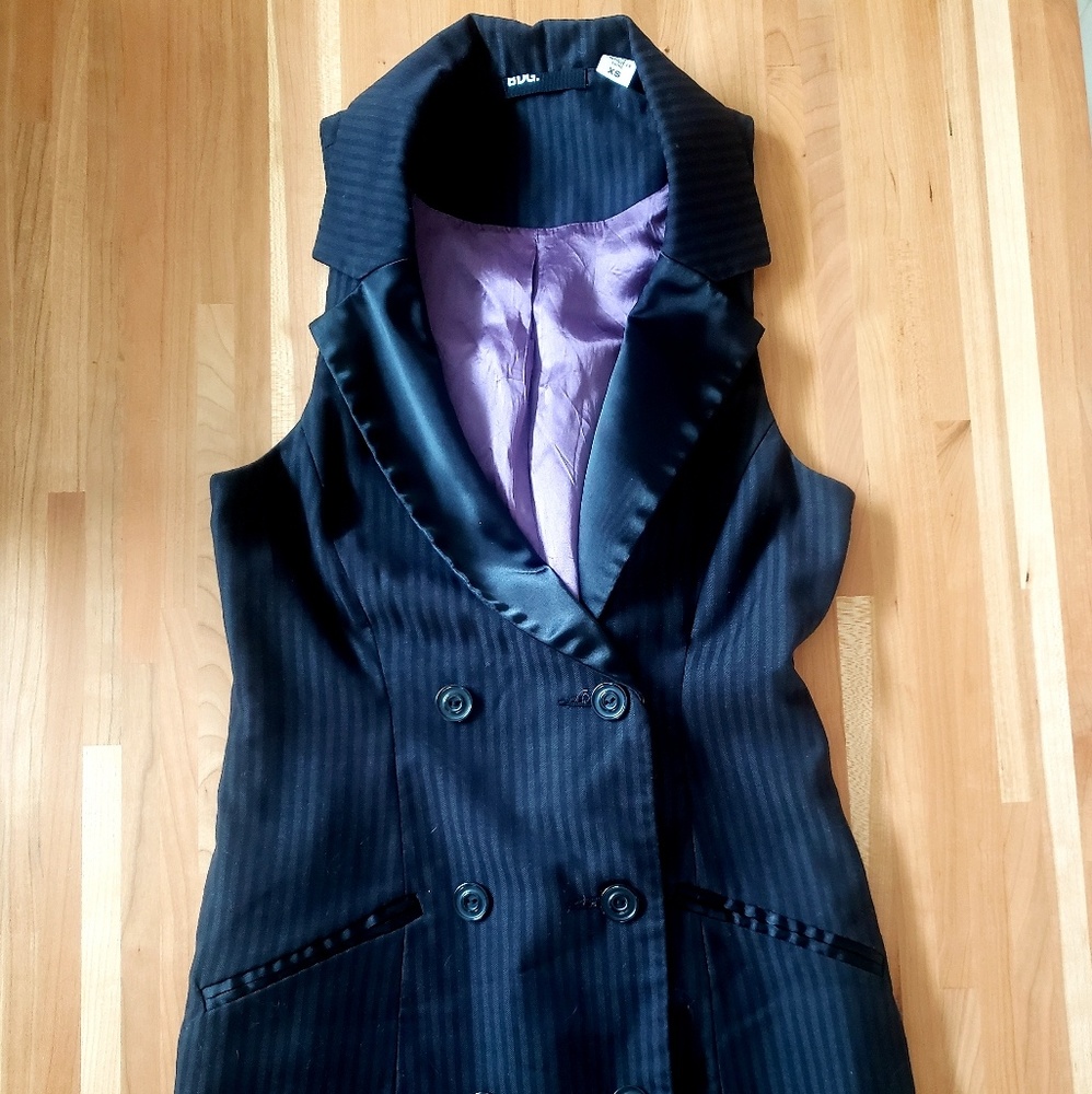 Hip length pinstripe vest
